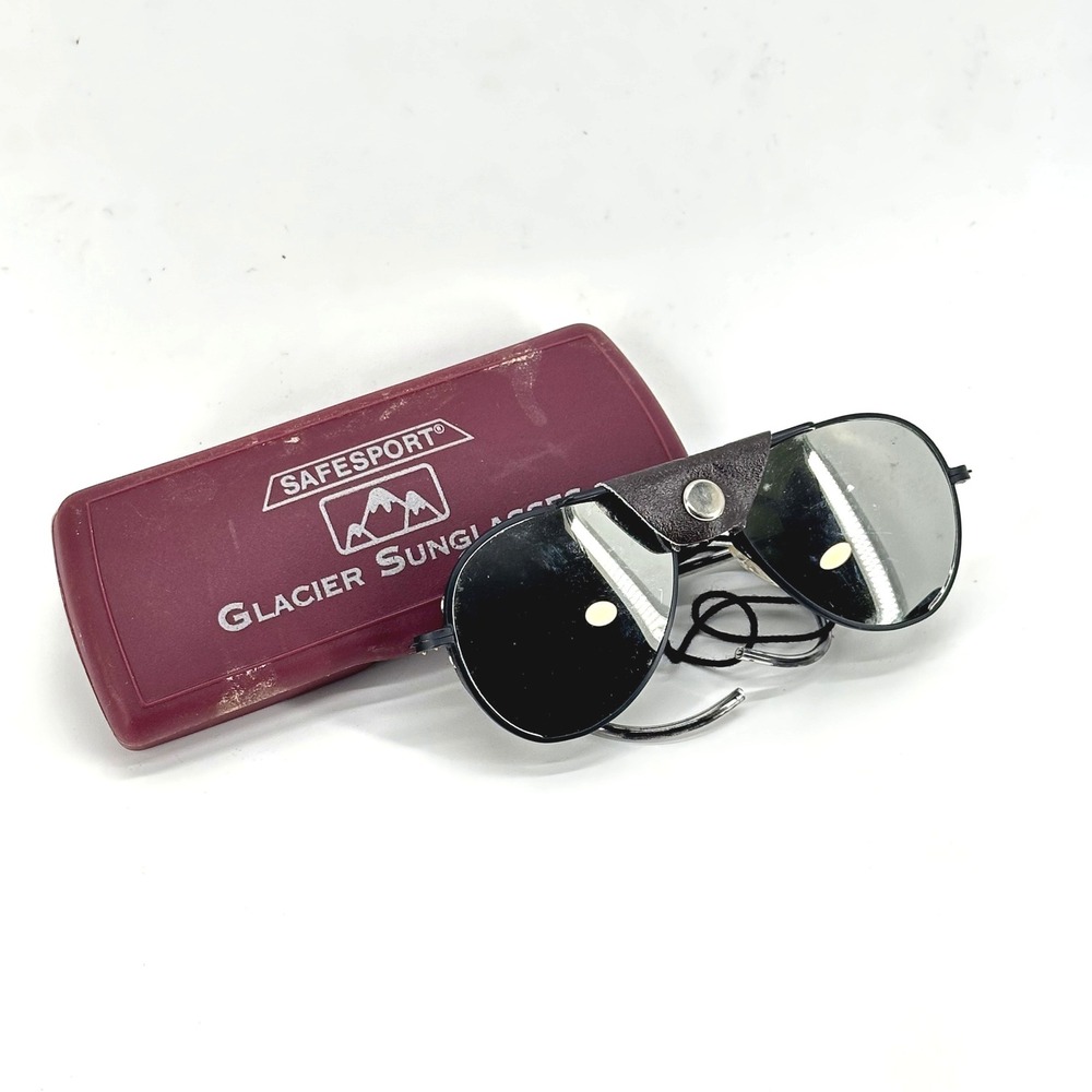 Vintage Safesport Glacier Sunglasses OS Mountaineering Leather Shields w/ Case